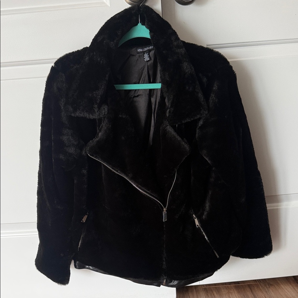 Nina Leonard Plush Black Teddy Jacket